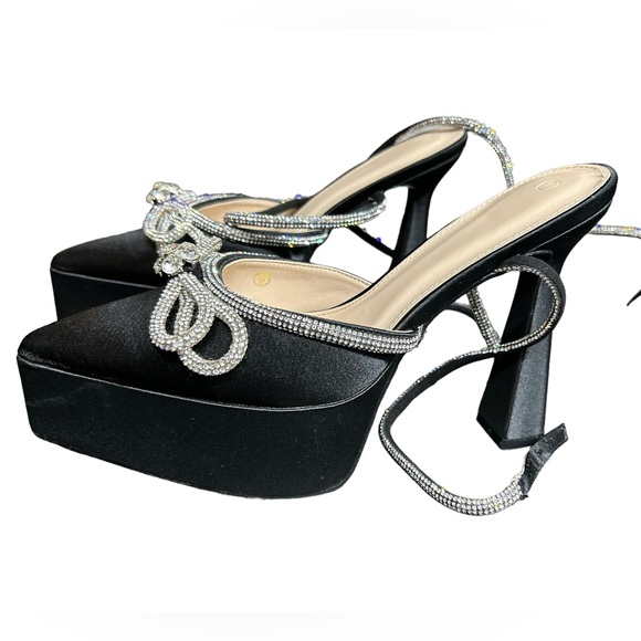 JENN ARDOR Women's Ankle Strap Pumps Crystal embelished platform high heels - Picture 3 of 9